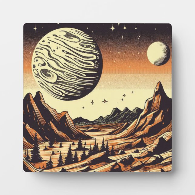SF Mars Landscape Woodcut 1 Plaque (Front)