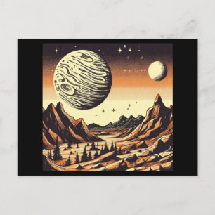 SF Mars Landscape Woodcut 1 Postcard