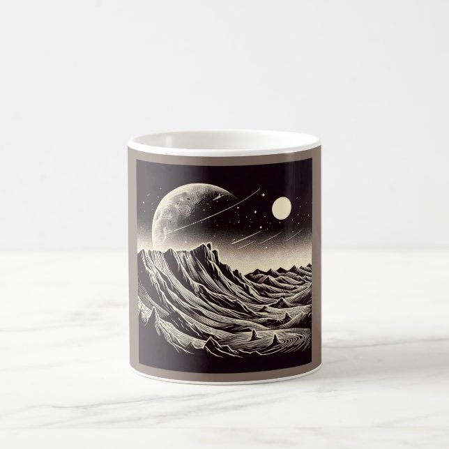 SF Mars Landscape Woodcut 3 Coffee Mug (Center)