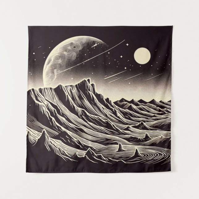 SF Mars Landscape Woodcut 3 Tapestry (Front)