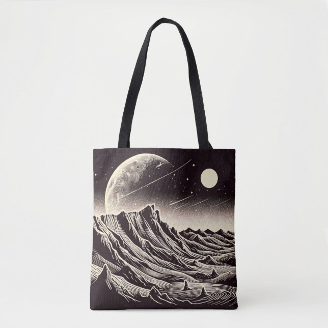 SF Mars Landscape Woodcut 3 Tote Bag (Front)