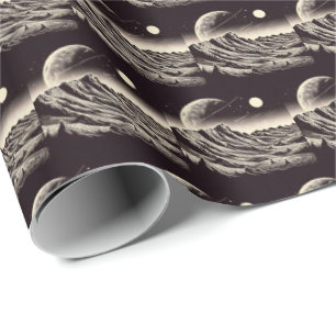 SF Mars Landscape Woodcut 3 Wrapping Paper
