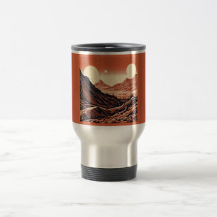 SF Mars Landscape Woodcut 4 Travel Mug