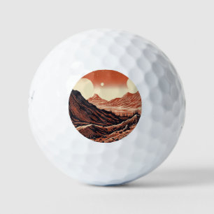 SF Martian Landscape Woodcut (4) Golf Balls