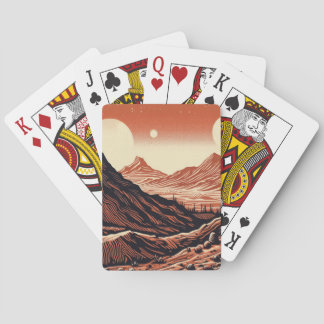 SF Martian Landscape Woodcut (4) Playing Cards