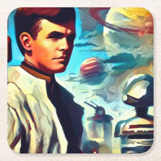 SF Pulp Magazine Cover Style 2 Square Paper Coaster (Front)