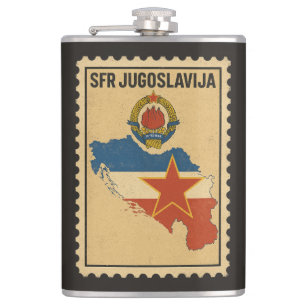 SFR Yugoslavia Vintage Socialist Map Stamp Hip Flask
