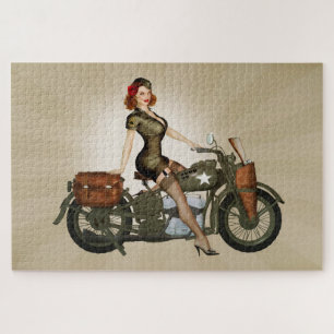 Sgt. Davidson Army Motorcycle Pinup Jigsaw Puzzle