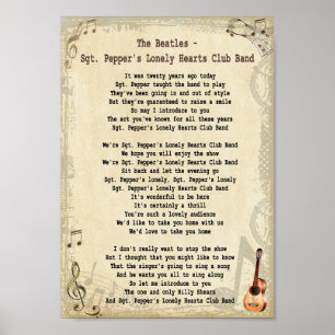 Sgt Pepper's Lonely Hearts Club Band Song Lyric Poster