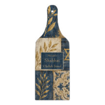 Shabbat Challah Board, Blue Gold, Rustic Farmhouse
