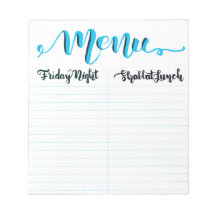 Shabbat Shabbos Menu Notepad