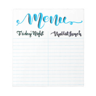 Shabbat Shabbos Menu Notepad
