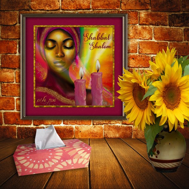 Shabbat Shalom Candles Hebrew African Woman Art Poster (Creator Uploaded)