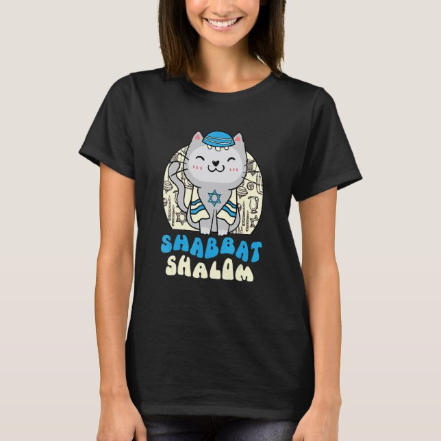 Shabbat Shalom Cat  Kitten Happy Hanukkah Chanukka T-Shirt (Front)