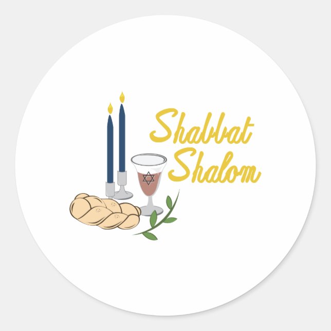 Shabbat Shalom Classic Round Sticker (Front)
