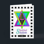 Shabbat Shalom greeting card<br><div class="desc">This violful and lit menorah proudly sit atop a colorful Star of David and carries the joyful Shabbat Shalom message. Interior card is coordinated, bordered and has been written. Shabbat Shalom! ~ karyn</div>