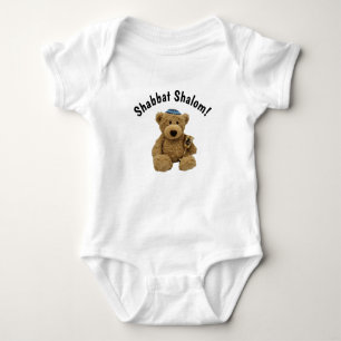Shabbat Shalom Teddy Bear Baby Bodysuit