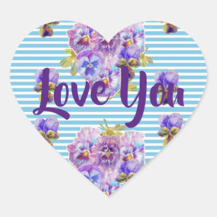 Shabby Baby Blue Stripe flowers floral Love Heart Sticker