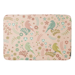 Shabby Birds & Branches Pastel Salmon Bath Mat
