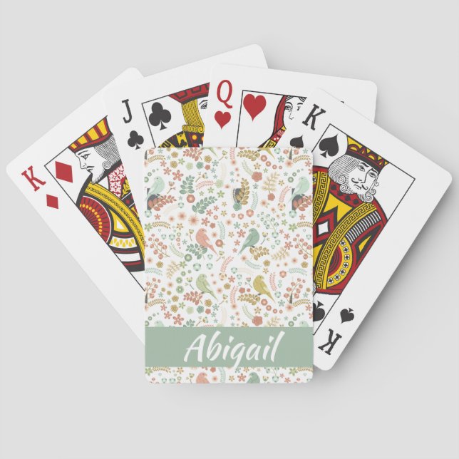 Shabby Birds & Branches Personalized Playing Cards (Back)