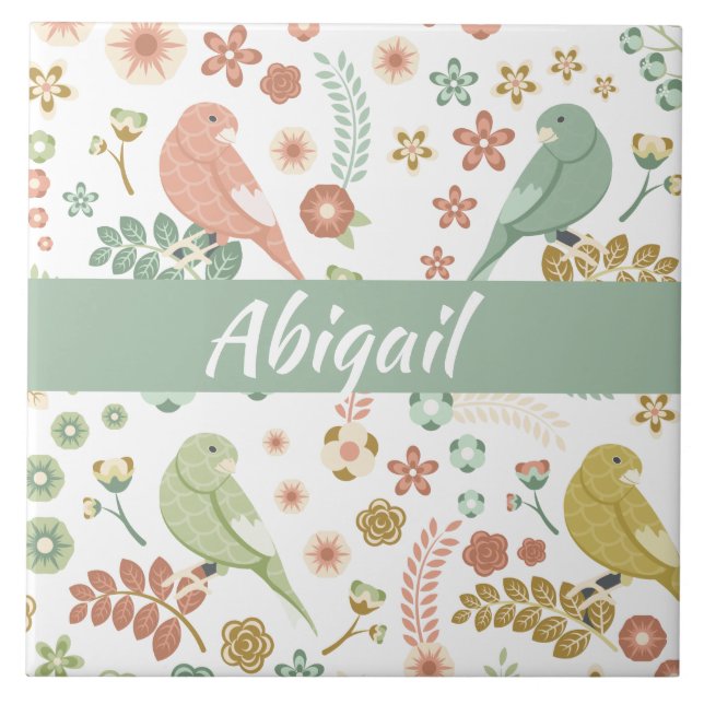 Shabby Birds & Branches Personalized Tile (Front)