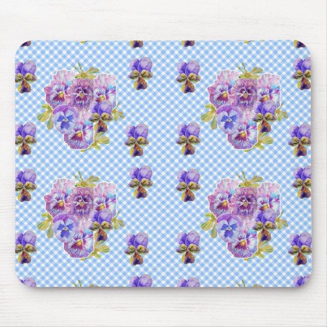 Shabby Blue Pansy floral Computer Mouse Mat Pad (Front)
