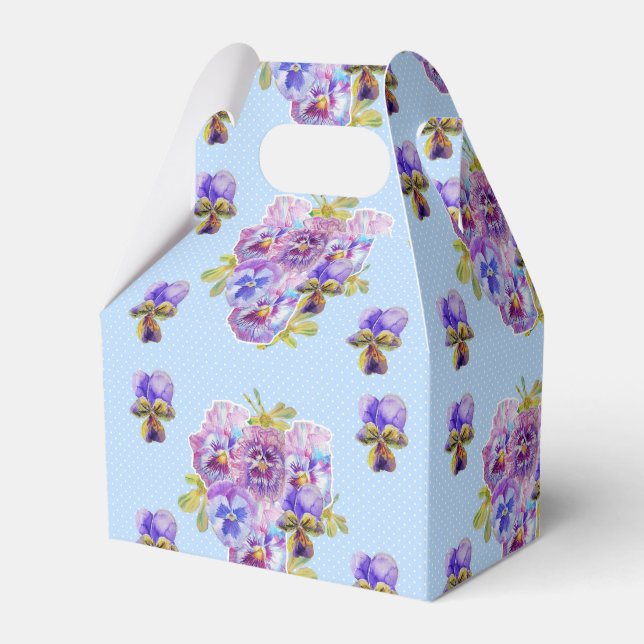 Shabby Blue Pansy Floral Dot Party Cake Favor Box (Front Side)