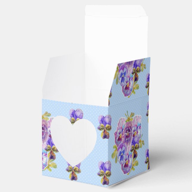 Shabby Blue Pansy Floral Dot Party Cake Favor Box (Opened)