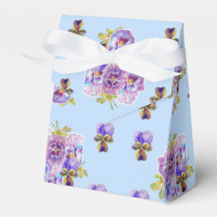 Shabby Blue Pansy Floral Dot Party Cake Favour Box