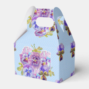 Shabby Blue Pansy Floral Dot Party Cake Favour Box
