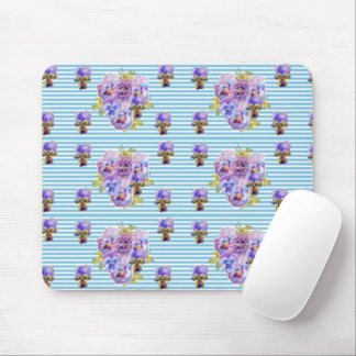 Shabby Blue Pansy floral Stripe Mouse Mat Pad