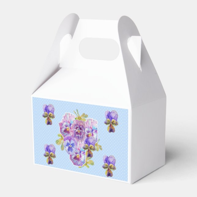 Shabby Blue Pansy Floral Tea Party Cake Favor Box (Front Side)