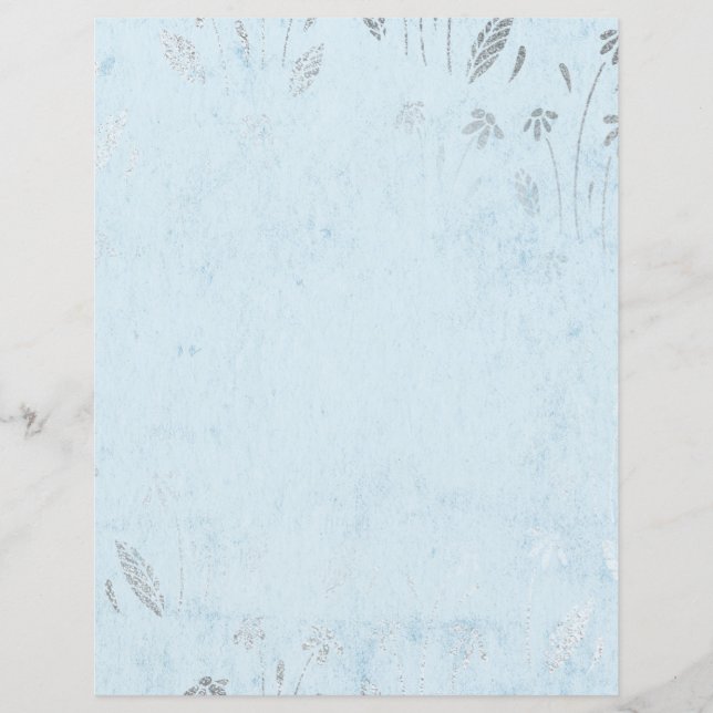 Shabby Blue & Silver Flower Scrapbook Paper (Front)