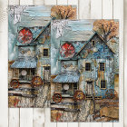 SHABBY BLUE TRAIN STATION MIXED MEDIA DECOUPAGE
