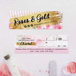 Shabby Blush Watercolor Roses & Gold Appointment Mini Business Card