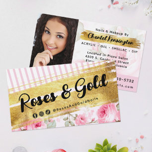 Shabby Blush Watercolor Roses & Gold Social Photo Business Card