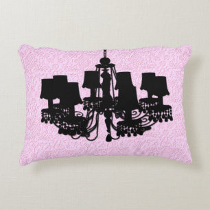 Shabby Chandelier Silhouette, Pink-ACCENT PILLOW