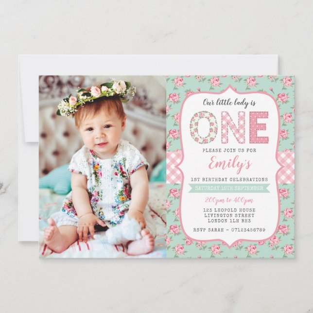 Shabby Chic 1st Birthday Invitation (Front)