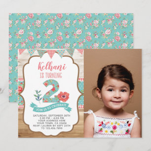 Shabby Chic 2e anniversaire Invitation avec photo