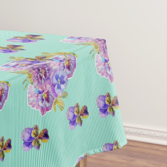 Shabby Chic Aqua Stripe Pansy Floral Nappe (In Situ)