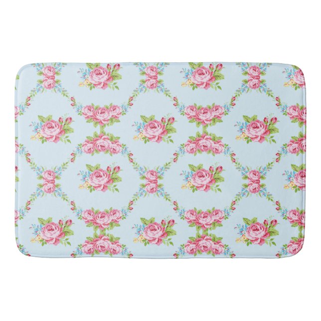 Shabby chic,baby blue,red roses,victorian,floral,p bath mat (Front)