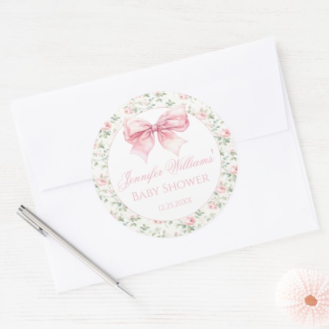 Shabby chic baby shower arc rose merci sticker (Enveloppe)