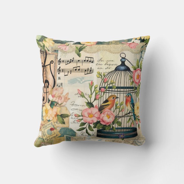 Shabby Chic Birdcage Throw Pillow (Back)