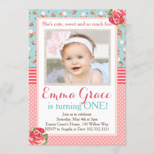 Shabby Chic Birthday Photo Invitation