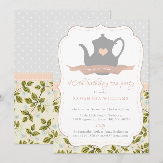 Shabby Chic Birthday Tea Party Invitation (Front/Back)