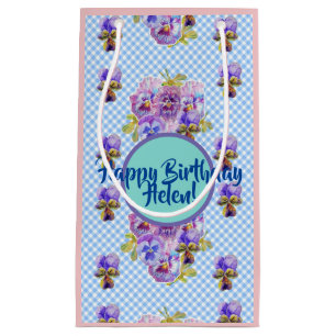 Shabby Chic Blue En vichy fleurs Floral Cadeau Sac