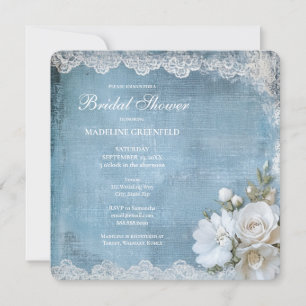Shabby Chic Blue Floral Bridal Shower Invitation