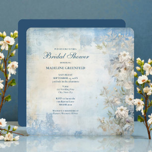 Shabby Chic Blue Floral Bridal Shower Invitation