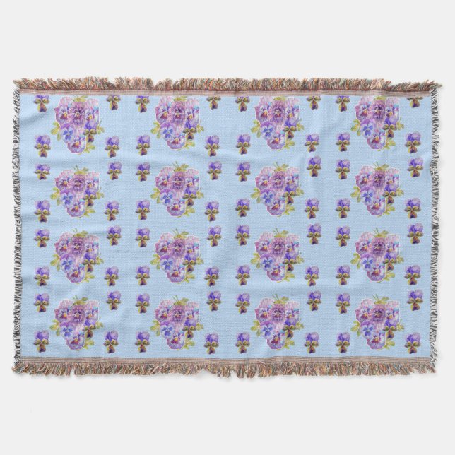 Shabby Chic Blue Floral Flowers Throw Rug (Front)