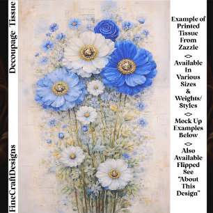Shabby Chic Blue Ivory Mix Flowers FD7R Decoupage Tissue Paper